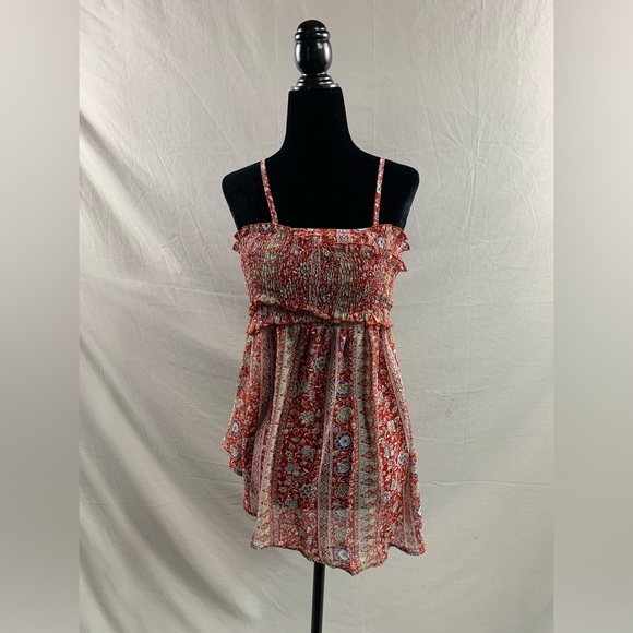 Asymmetrical Hem Floral Print Frill Trim Cami Top - Picture 5 of 7